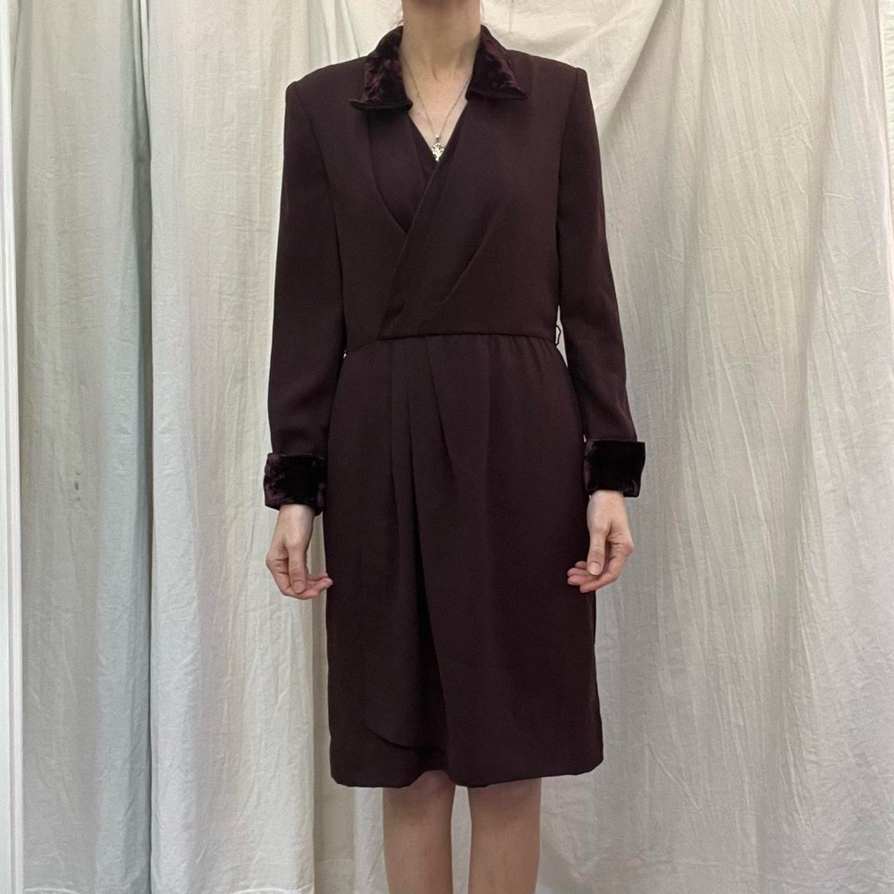 Long‎ Sleeve Purple Dress with Velvet Accents Vintage 90s Workwear